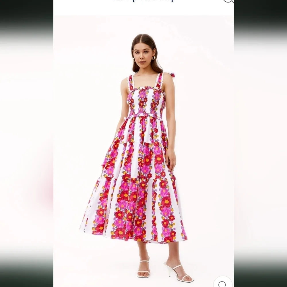 Beyond by Vera Maxi Pink Floral Dress Mia Villa Rose Small 100% Cotton - Picture 4 of 10